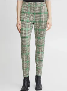 Béžovo-zelené dámske kockované nohavice ICHI #5524109