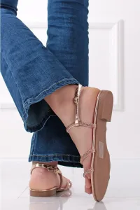 Ružovozlaté nízke sandále s kamienkami Inès