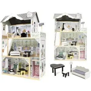 Drevený domček pre bábiky + nábytok 122 cm XXL LED