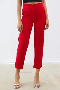 InStyle dvojité látkové nohavice s vysokým pásom s kliešťami - červené #9195327