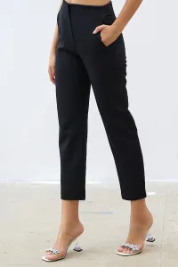 InStyle High Waist Pleated Double Fabric Trousers - Black
