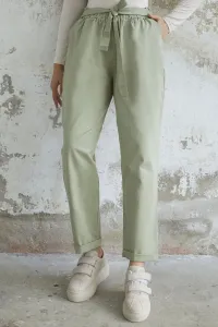 InStyle Norisa Belted Gabardine Carrot Trousers - Green #9213027