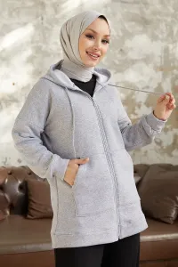 InStyle Alena Pocket Zippered Fleece Sweatshirt - Gray #8481087