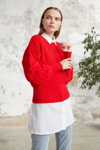 InStyle Asil Balloon Sleeve Knitwear Short Sweater - Red