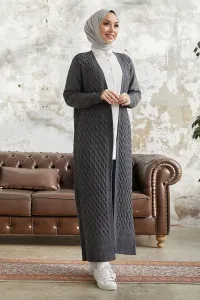 InStyle Jolie Knit Patterned Knitwear Long Cardigan - Anthracite