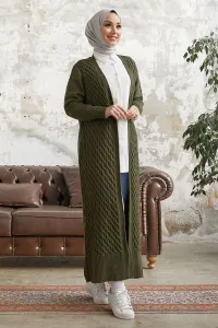 InStyle Jolie Knit Patterned Knitwear Long Cardigan - Khaki