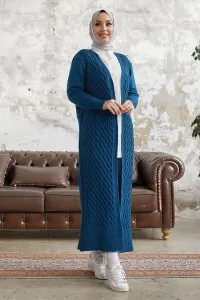 InStyle Jolie Knitted Pattern Knitwear Long Cardigan - Petrol Blue