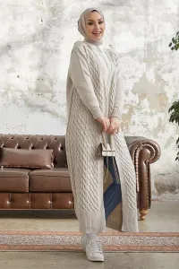 InStyle Jolie Knitted Patterned Knitwear Long Cardigan - Beige
