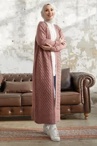 InStyle Jolie Knitted Patterned Knitwear Long Cardigan - Dried Rose