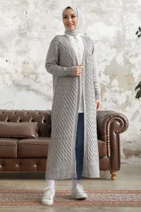 InStyle Jolie Pletený vzorovaný úplet dlhý sveter - šedá