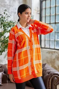 Károvaný sveter InStyle Meri vzorovaný sveter vzorovaný kardigán - oranžový #8548863