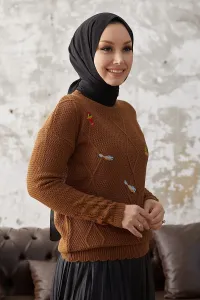 InStyle Minsa Bird Pattern Embroidered Knitwear Sweater - Brown