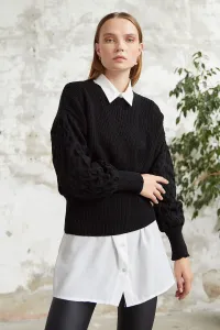 InStyle Asil Balloon Sleeve Knitwear Short Sweater - Black