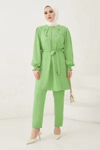 InStyle Elira Belted Pearl Detailed Suit - Light Green