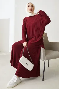 InStyle Mila Pleated Trousers Tunic Double Suit - Burgundy