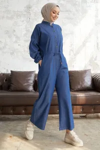 InStyle Sahra Denim Jumpsuit with Tie Waist - Blue