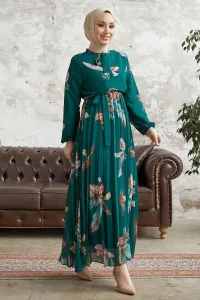Šifónové šaty InStyle Ares s potlačou peria - smaragdové