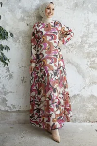 InStyle Arzel vzorované šifónové šaty s volánovou sukňou - Fuchsia #8481022
