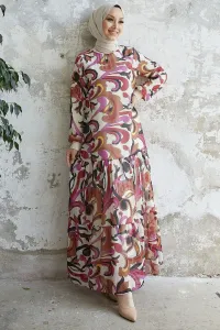 InStyle Arzel vzorované šifónové šaty s volánovou sukňou - Fuchsia