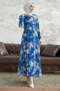 InStyle Diva golier plisované šifónové šaty - indigo