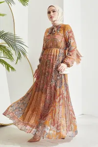 InStyle Elinor Shawl vzor plisované šifónové hidžábové šaty - horčica #8502716