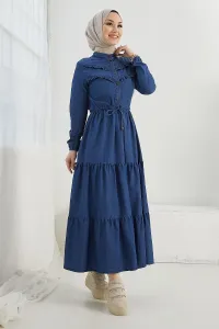 InStyle Felen Ruffle Detail Denim Dress - Dark Blue