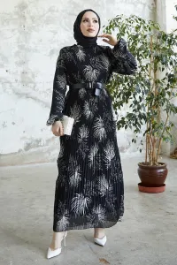 InStyle Floral Pleated Millia Chiffon Dress - Black #8427373