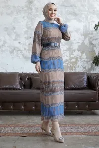 InStyle Lena Shawl vzorované plisované šaty - béžová