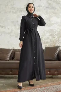 InStyle Linny Buttoned Shirt Collar Abaya - Black