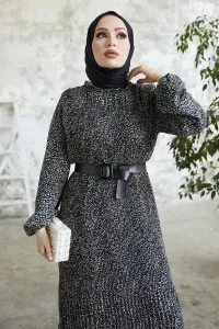 InStyle Melya Crisp Patterned Chiffon Dress - Black