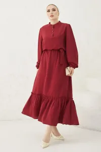 InStyle Meyra Buttoned Aerial Dress - Claret Red