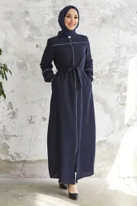 InStyle Milena Piping Detail Belted Abaya - Navy Blue #8502795