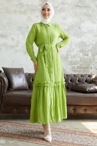 Priehľadné šaty InStyle Nesya s volánikmi na leme - pistácie zelené