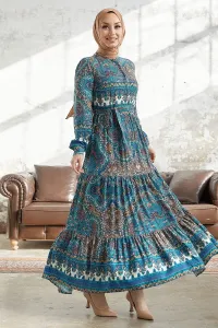 InStyle Oliva Ethnic Pattern Viscose Dress - Turquoise
