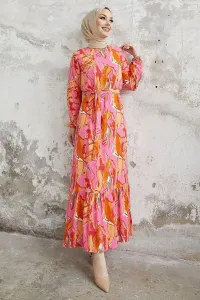InStyle Rabel Marbling Pattern Viscose Dress - Orange