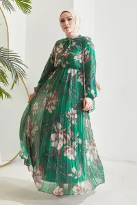 InStyle Serena Plisované šifónové hidžábové šaty s kvetinovou potlačou - smaragdové #8589941