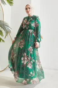 InStyle Serena Plisované šifónové hidžábové šaty s kvetinovou potlačou - smaragdové #9102305