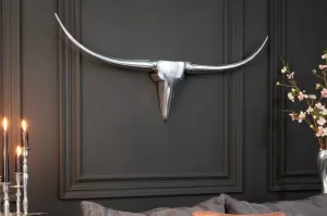 Estila Extravagantná dekoračná lebka Bull 99cm strieborná