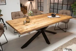 Estila Industriálny jedálenský stôl Comedor z lakovaného masívneho dreva s čiernou kovovou podstavou obdĺžnikový hnedý 160cm