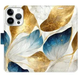 iSaprio flip puzdro GoldBlue Leaves pre iPhone 15 Pro