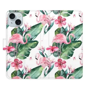 Flipové puzdro iSaprio - Flamingos Pattern - iPhone 15 Plus