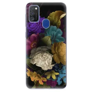 Odolné silikónové puzdro iSaprio - Dark Flowers - Samsung Galaxy M21