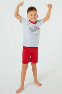 Chlapčenské pyžamo Italian Fashion Junák - krátke bavlnené Sivo-červená 10 let