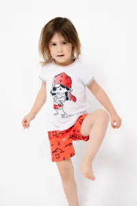 Girls' pyjamas Marina, short sleeves, shorts - light melange/red print #6512082