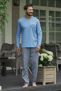 Jaromir men's pajamas with long sleeves, long pants - blue/print #5656106