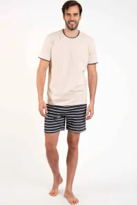 Men's pyjamas Lars, short sleeves, short legs - beige/graphite print