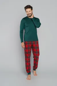 Pánske pyžamo Italian Fashion Narwik - dlhé bavlnené Tmavozelená S