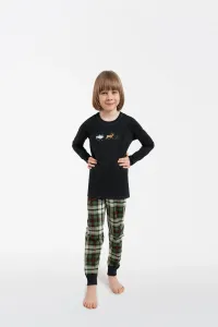 Chlapčenské pyžamo Italian Fashion Seward - dlhé bavlnené Tmavo sivá - zelená 4 roky