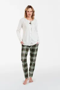 Dámske pyžamo Italian Fashion Asma - dlhé zapínacie Ecru-zelená S