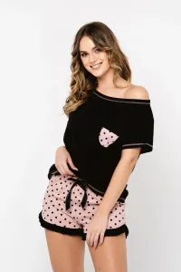 Dámske pyžamo Italian Fashion Buscato - krátké bavlněné Čierno-starorůžová XL